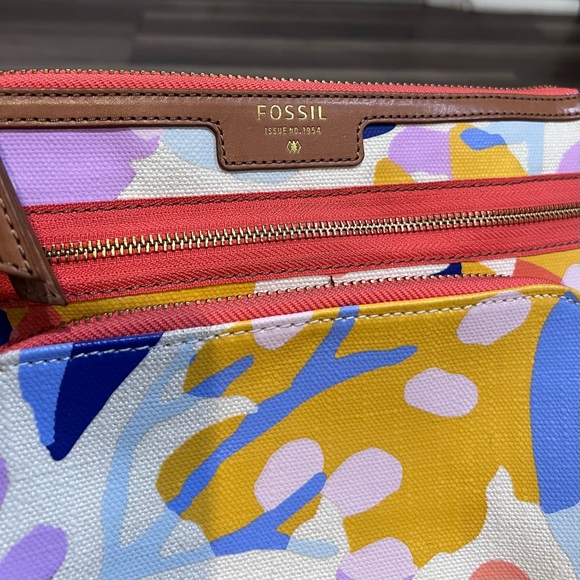 Fossil Eliza Bright Multicolor Canvas Leather Crossbody Bag - Picture 2 of 10